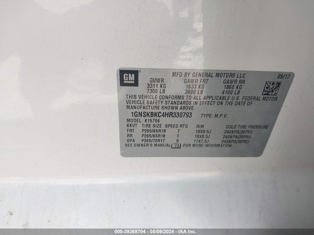 Chevrolet Tahoe Lt 2017 1GNSKBKC4HR330793 Image 9