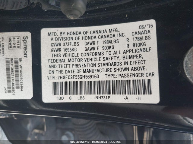 Honda Civic Lx 2016 2HGFC2F55GH569160 Image 9