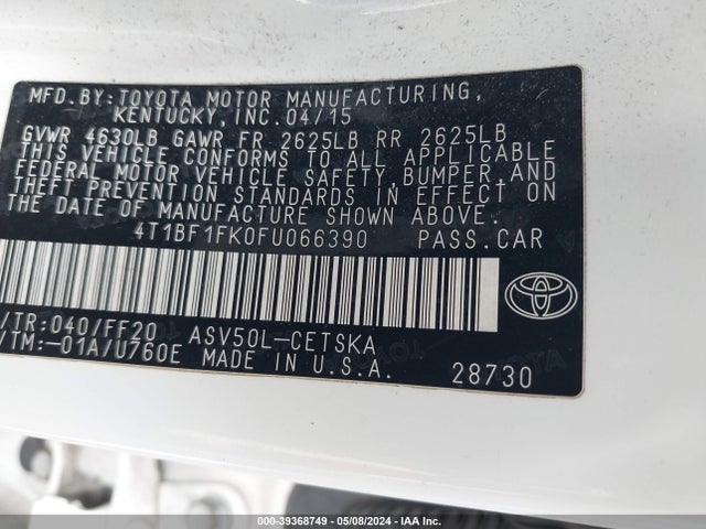 Toyota CAMRY SE 2015 4T1BF1FK0FU066390 Image 9