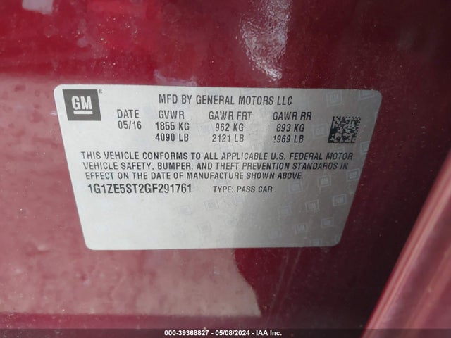 Chevrolet MALIBU 1LT 2016 1G1ZE5ST2GF291761 Image 9