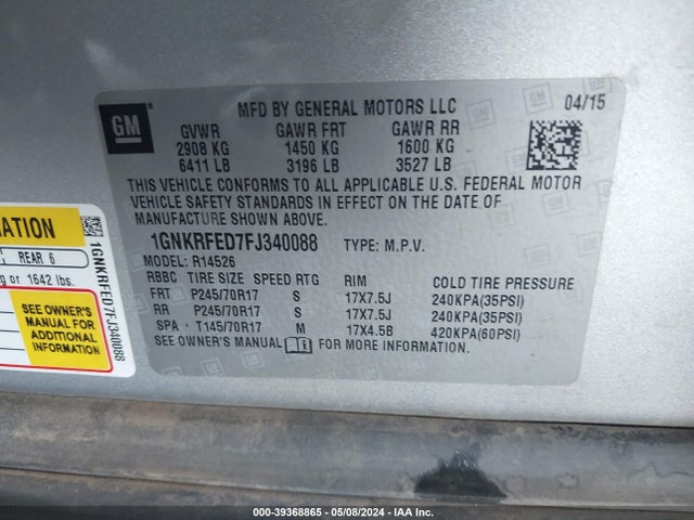 Chevrolet Traverse Ls 2015 1GNKRFED7FJ340088 Image 9