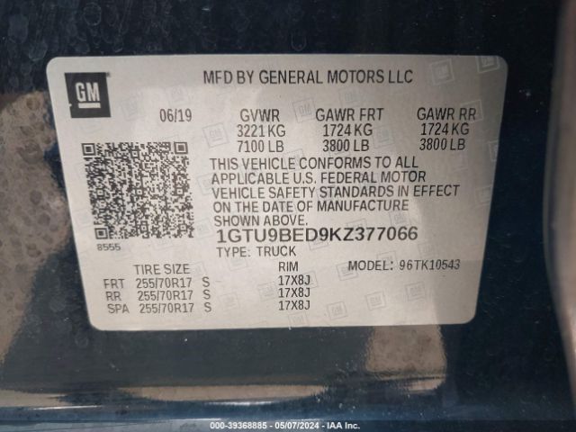 1GTU9BED9KZ377066 GMC Sierra 1500 Sle