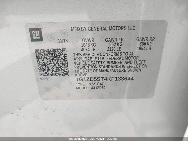 Chevrolet MALIBU LT 2019 1G1ZD5ST4KF133644 Image 9