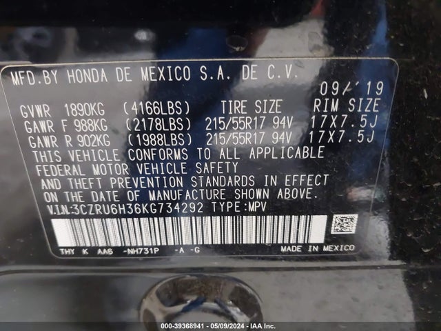 Honda HR-V LX 2019 3CZRU6H36KG734292 Image 9