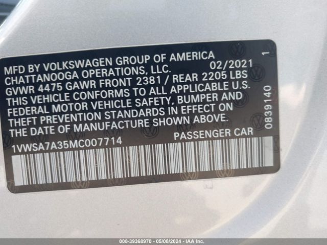1VWSA7A35MC007714 Volkswagen Passat 2.0t Se