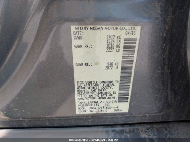 1N4AL3AP9GC213276 Nissan Altima 2.5 Sv