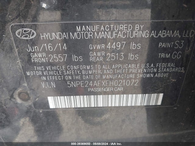 Hyundai SONATA SE 2015 5NPE24AFXFH021072 Image 9