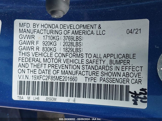 Honda Civic Sport 2021 19XFC2F85ME201660 Image 9
