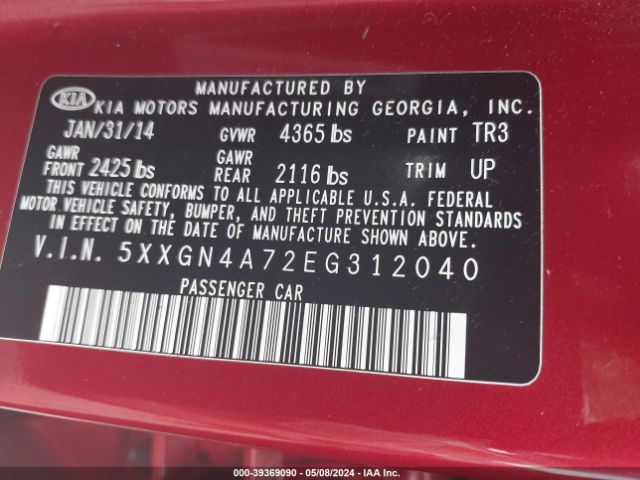 5XXGN4A72EG312040 KIA OPTIMA EX
