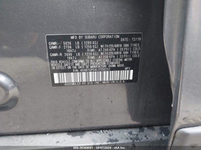 4S4BTGPD4L3156252 Subaru Outback Touring Xt