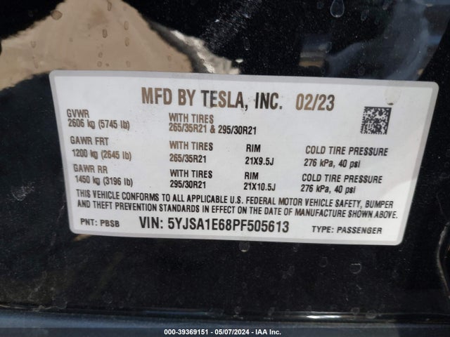 Tesla Model S Plaid Tri Motor All-wheel Drive 2023 5YJSA1E68PF505613 Image 9