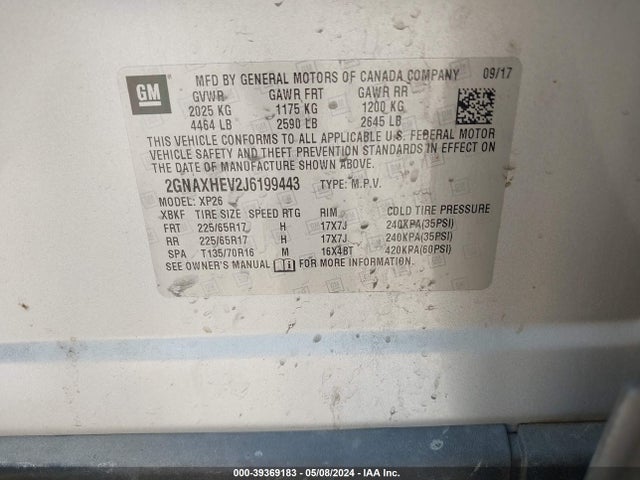 Chevrolet EQUINOX LS 2018 2GNAXHEV2J6199443 Image 9