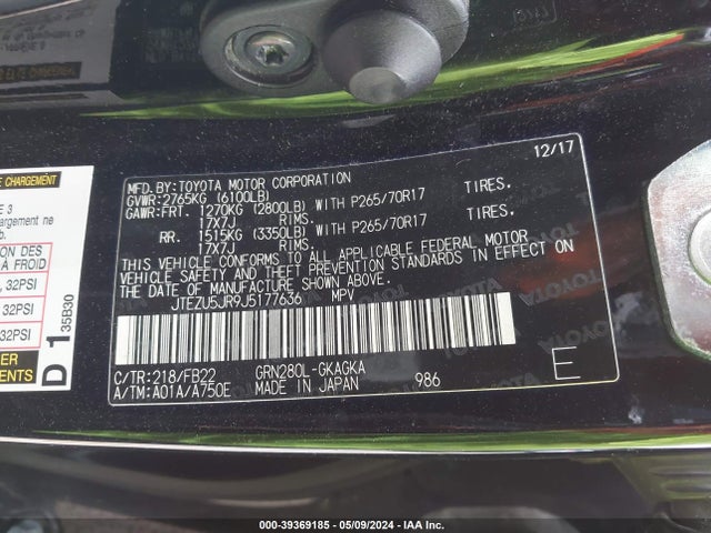 Toyota 4RUNNER SR5 2018 JTEZU5JR9J5177636 Image 9