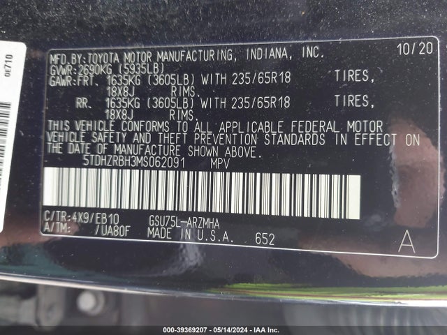 Toyota Highlander Xle 2021 5TDHZRBH3MS062091 Image 9
