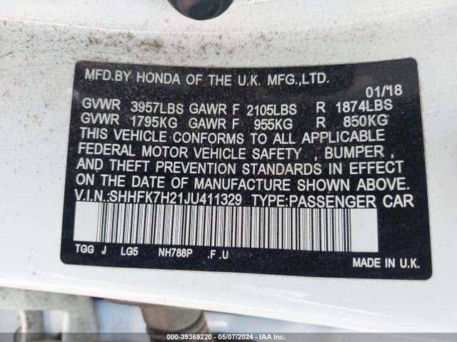 Honda Civic Lx 2018 SHHFK7H21JU411329 Image 9