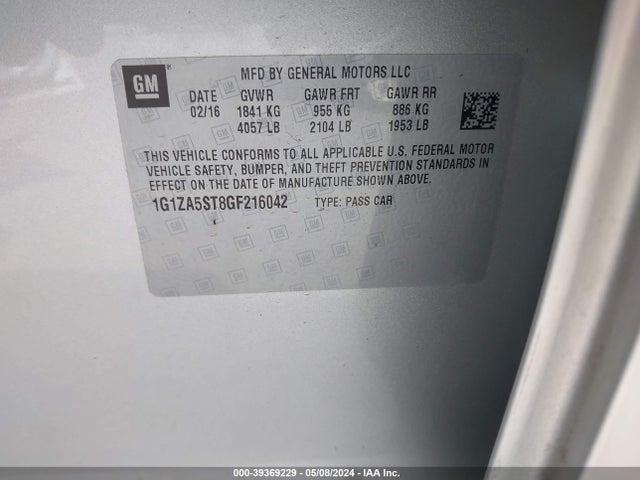 Chevrolet Malibu L 2016 1G1ZA5ST8GF216042 Image 9