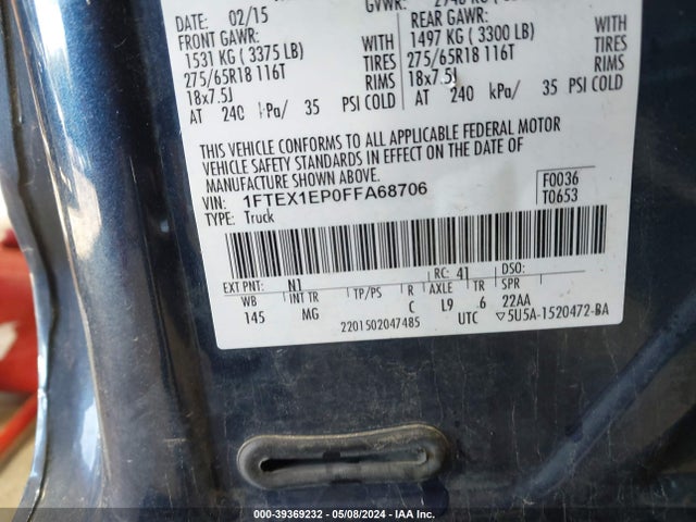Ford F-150 Xlt 2015 1FTEX1EP0FFA68706 Image 9