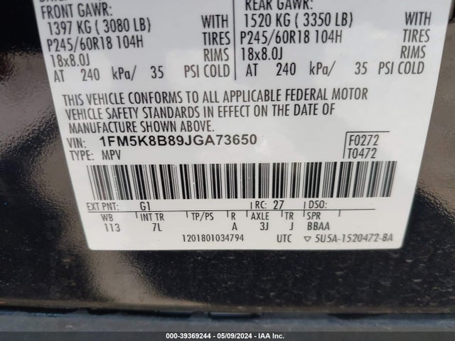 Ford Explorer 2018 1FM5K8B89JGA73650 Image 9