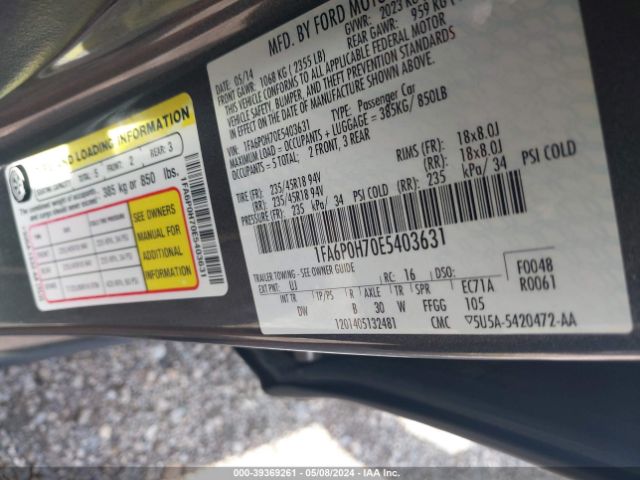 1FA6P0H70E5403631 Ford FUSION SE
