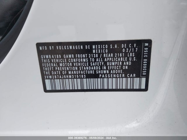 Volkswagen Jetta 1.4t S 2017 3VW2B7AJ6HM315183 Image 9