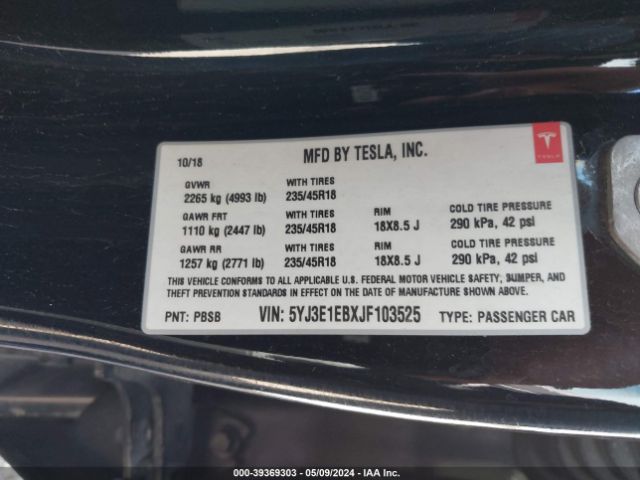 5YJ3E1EBXJF103525 Tesla Model 3 Long Range/performance