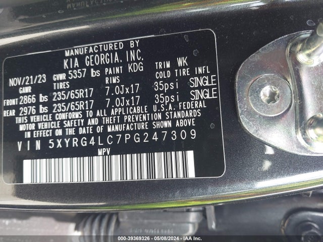 KIA SORENTO LX 2023 5XYRG4LC7PG247309 Image 9