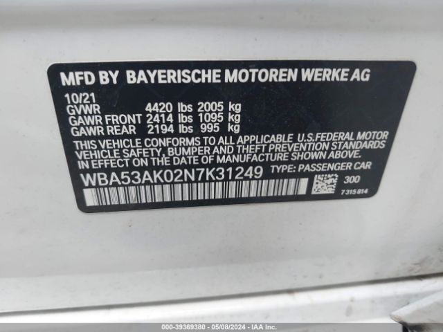 WBA53AK02N7K31249 BMW 228 Gran Coupe I Sdrive