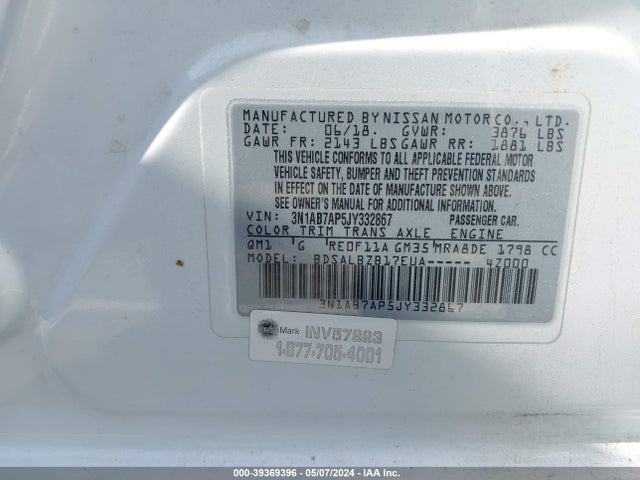 Nissan SENTRA S 2018 3N1AB7AP5JY332867 Image 9
