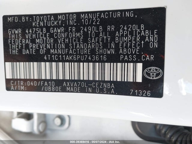 Toyota CAMRY LE 2023 4T1C11AK6PU743616 Image 9