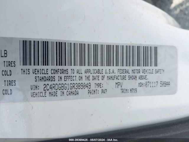 2C4RDGBG1GR389049 Dodge Grand Caravan Se Plus