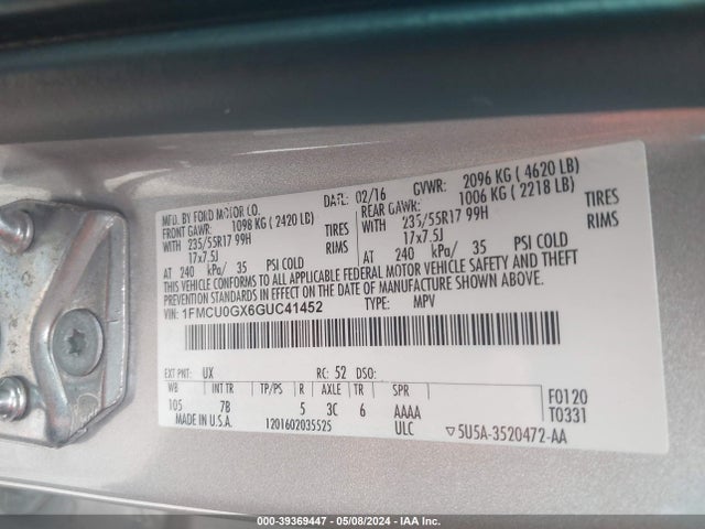 1FMCU0GX6GUC41452 Ford ESCAPE SE
