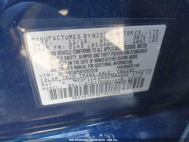 Nissan SENTRA S 2019 3N1AB7AP5KY267018 Image 9