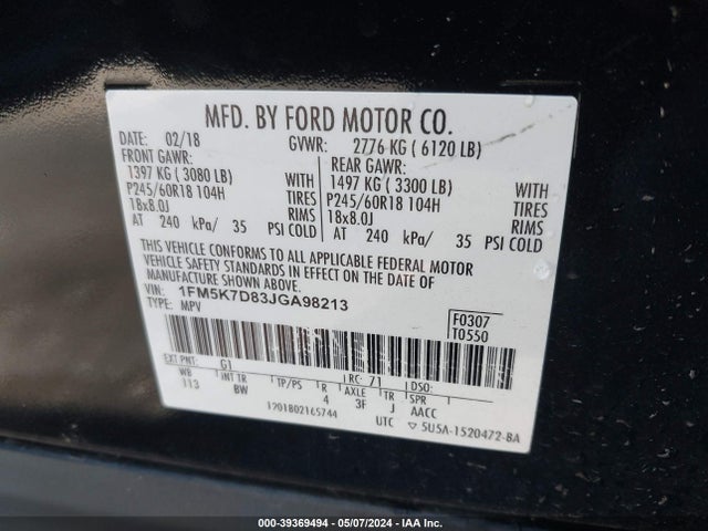 Ford EXPLORER XLT 2018 1FM5K7D83JGA98213 Image 9