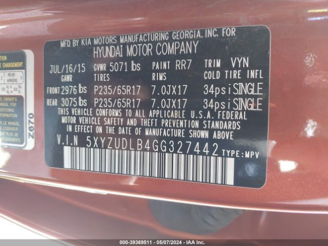 5XYZUDLB4GG327442 Hyundai Santa Fe Sport 2.4l