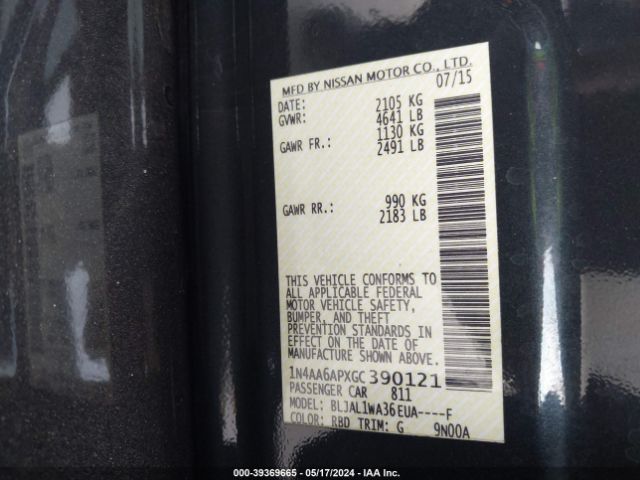 1N4AA6APXGC390121 Nissan Maxima 3.5 Sr