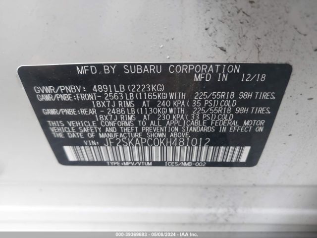JF2SKAPC0KH481012 Subaru Forester Sport