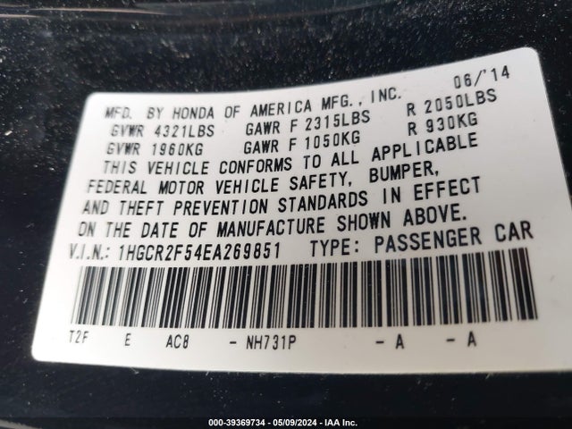Honda Accord Sport 2014 1HGCR2F54EA269851 Image 9