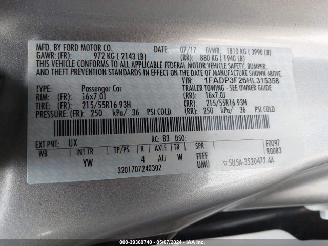 Ford FOCUS SE 2017 1FADP3F26HL315358 Image 9