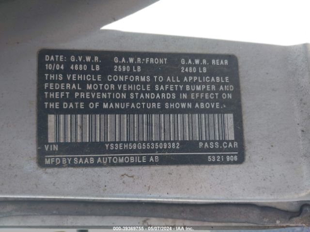 2005 SAAB 9-5 YS3EH59G553509382 Photo 8