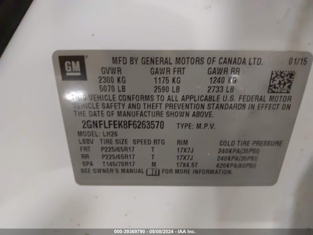 Chevrolet EQUINOX 1LT 2015 2GNFLFEK8F6263570 Image 9