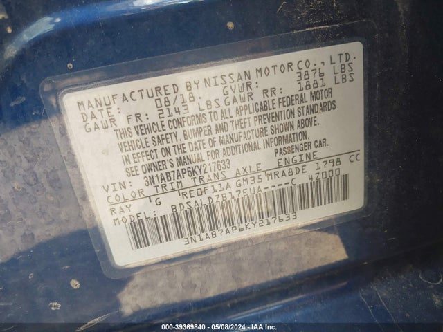 Nissan SENTRA SV 2019 3N1AB7AP6KY217633 Image 9