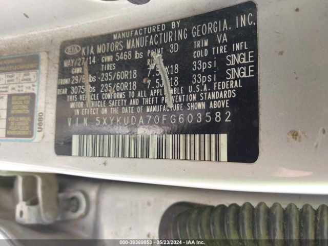 5XYKUDA70FG603582 KIA Sorento Ex V6