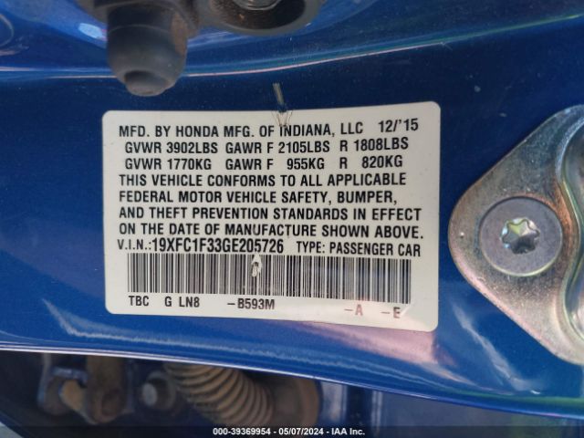 19XFC1F33GE205726 Honda Civic Ex-t