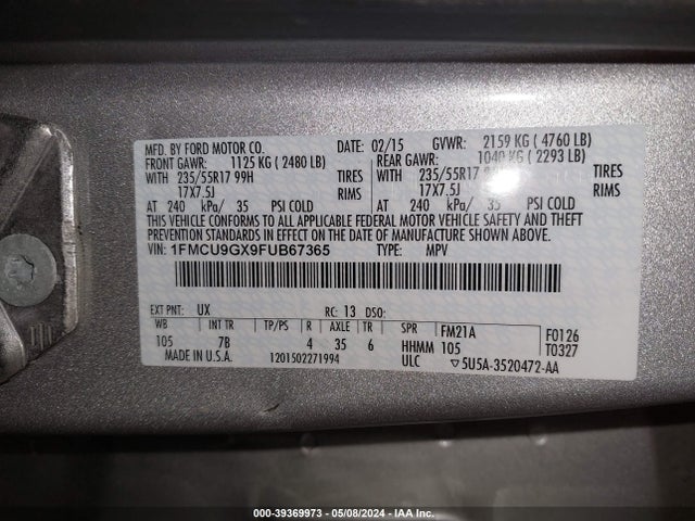 Ford ESCAPE SE 2015 1FMCU9GX9FUB67365 Image 16