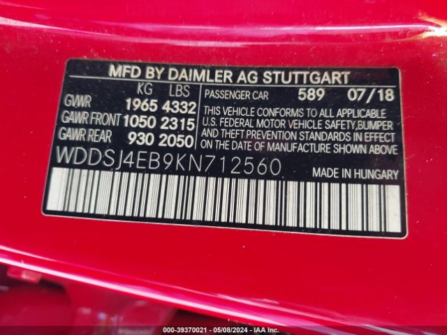 WDDSJ4EB9KN712560 Mercedes-Benz CLA 250