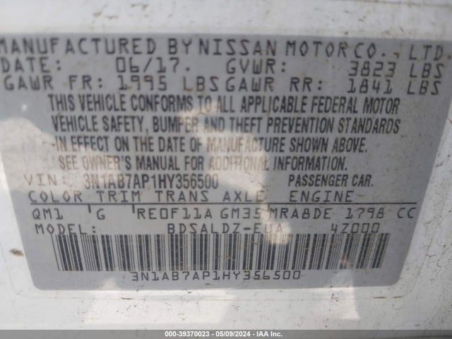 Nissan SENTRA SV 2017 3N1AB7AP1HY356500 Image 9