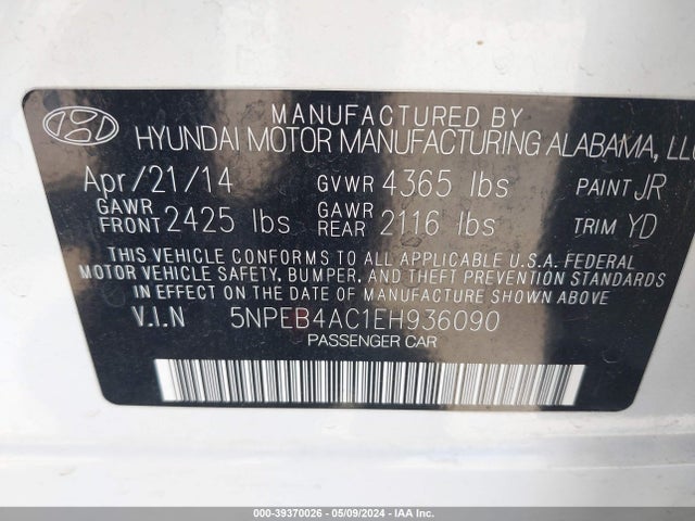 Hyundai SONATA GLS 2014 5NPEB4AC1EH936090 Image 9