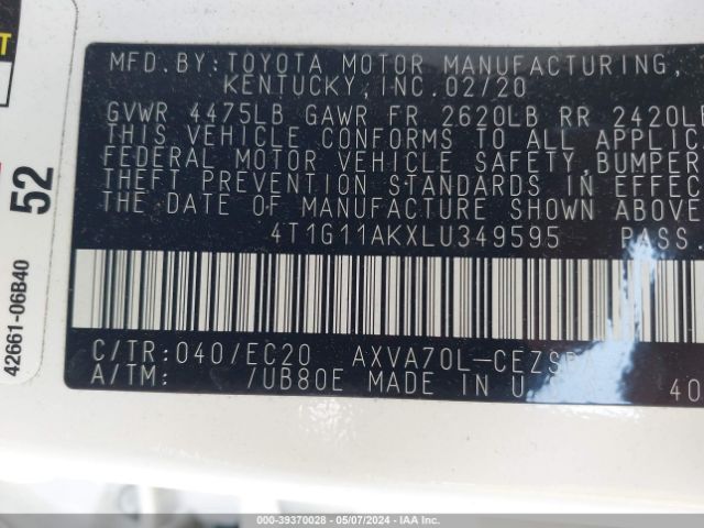 4T1G11AKXLU349595 Toyota Camry Se Nightshade Edition