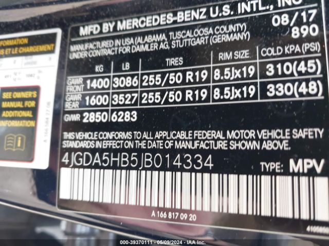 4JGDA5HB5JB014334 Mercedes-Benz Gle 350 4matic