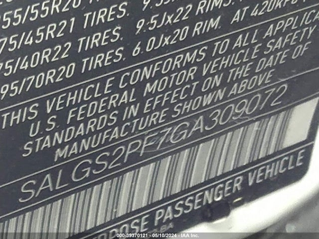 SALGS2PF7GA309072 Land Rover Range Rover 3.0l V6 Supercharged Hse